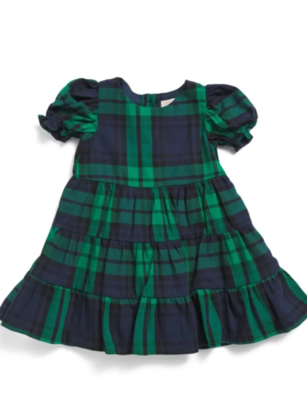 NWT BTWEEN Infant Girls 3 PC Green Plaid Poplin Tiered Dress w Tights & Headband